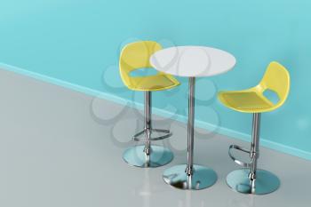 Modern bar table and stools in the bar