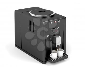 Pouring two cups of espresso with automatic coffee machine