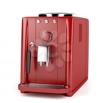 Red automatic coffee machine on white background