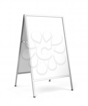 Advertising stand with silver frame on white background