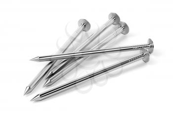 Group of steel nails on white background 