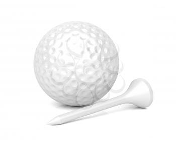 Tee and golf ball on shiny white background