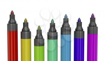 Colorful permanent markers on white background 