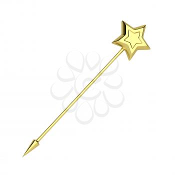 Golden magic wand isolated on white background