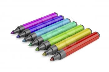 Group of markers with different colors on white background 