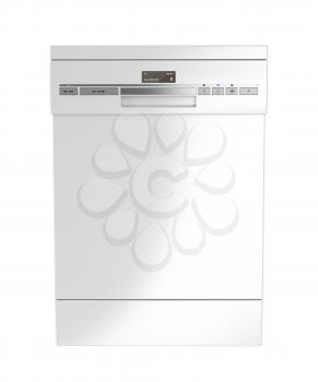 Front view of white dishwasher isolated on white background
