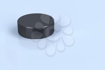 3D illustration of hockey puck on ice 
