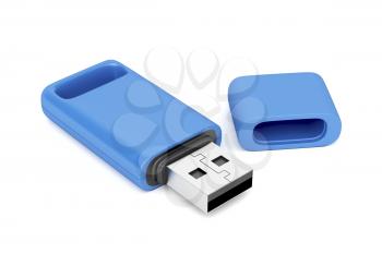 Blue usb flash drive on white background
