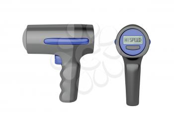 Side and back view of radar speed gun, isolated on white background 