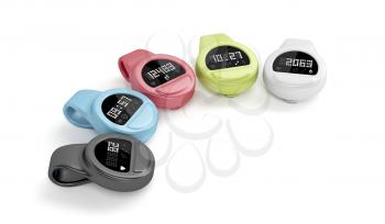 Clip-on activity trackers with different interfaces and colors