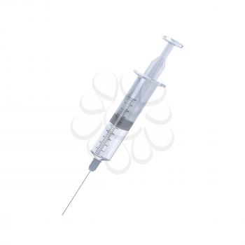 Medical syringe injected on white ground 