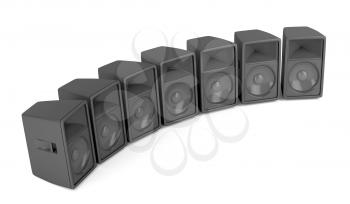 Set of powerful stage speakers on white background 