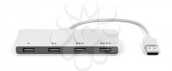 Usb hub with four ports on white background