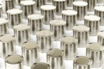 Many tin cans on white background
