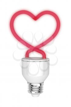 Red fluorescent light bulb in a heart shape