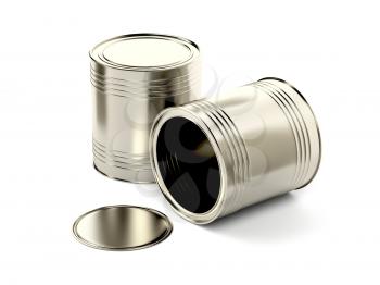 Two tin cans on white background