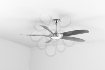 Silver ceiling fan with five blades