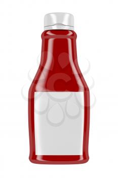 Front view of ketchup bottle with blank label, isolated on white