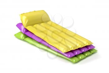 Group of inflatable beach mattresses with different colors 