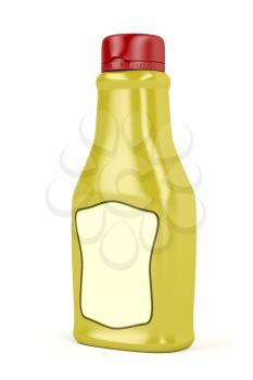 Mustard bottle with blank label on white background 
