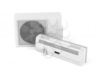 Split system air conditioner on white background