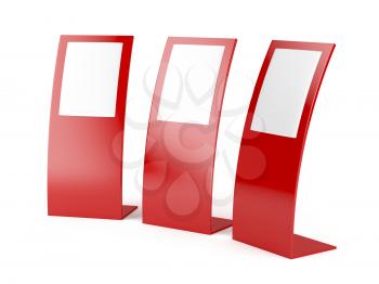 Three red advertising panels on white background