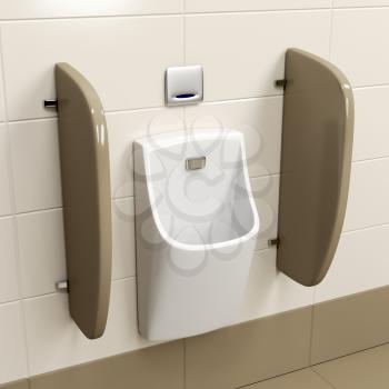 Modern sensor operated urinal on brown tiles in the public restroom