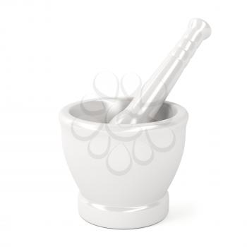Mortar with pestle on white background