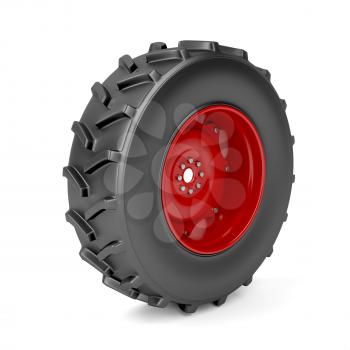 Red tractor wheel on white background