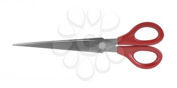 Red plastic scissors, isolated on white background 
