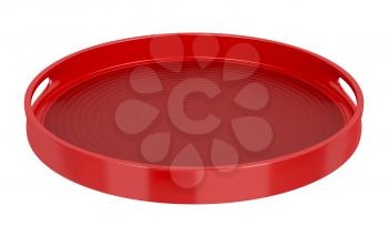 Red plastic tray isolated on white background