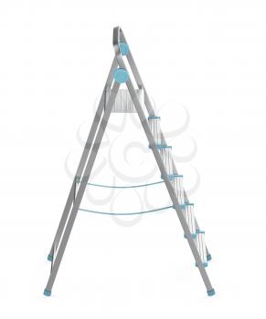 Unfolded aluminum ladder on white background 