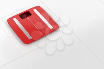 Smart weight scale on white tiles