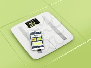 Smart body analyzer and smartphone in the bathroom 