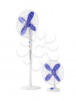 Electric fans on white background