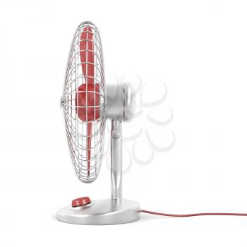 Side view of electric fan on white background 