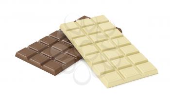 White and brown chocolate bars on white background