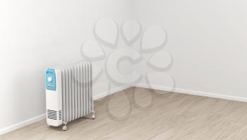 Oil-filled electric heater in the room