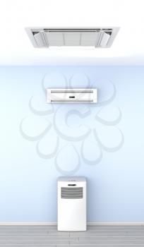 Different types of air conditioners in the room