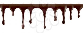 Melted chocolate dripping on white background 