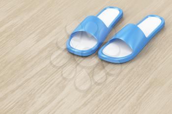 Rubber slippers on wooden floor