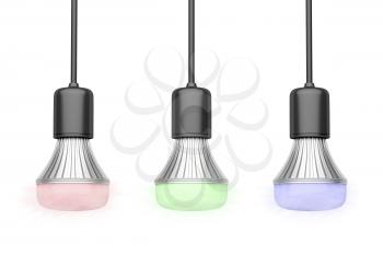 LED light bulbs with different colors isolated on white background 