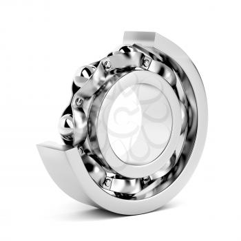 Cutaway of ball bearing on white background