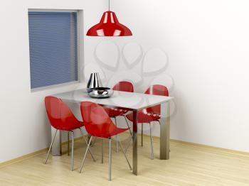 3D illustration of dining room with modern furniture 