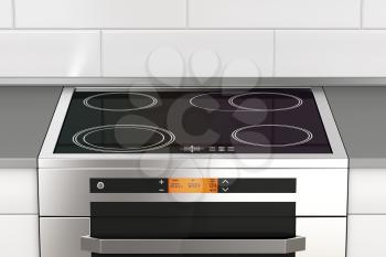 Modern electric stove with induction cooktop in the kitchen
