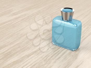 Perfume bottle on wood background 
