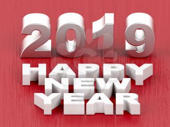 Happy New Year 2019 message on red background