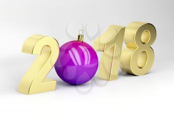 3D illustration of number 2018 with Christmas ball 