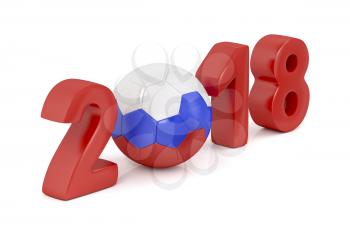 Year 2018 and football ball with colors of Russian flag 