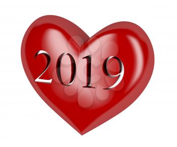 Red heart with year 2019 inside, happy new year concept image